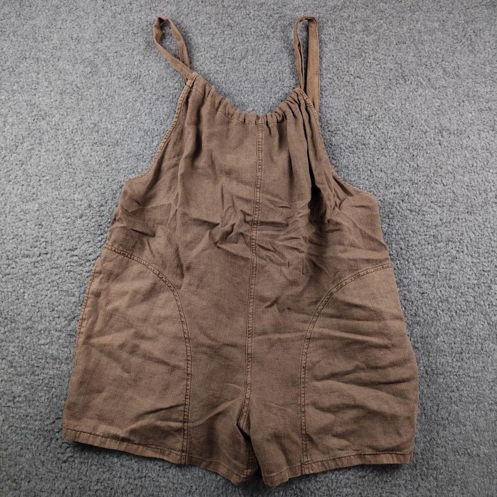 Free People Linen Romper Sz Medium Shortalls Overalls Tie Back Boho Beachy EUC